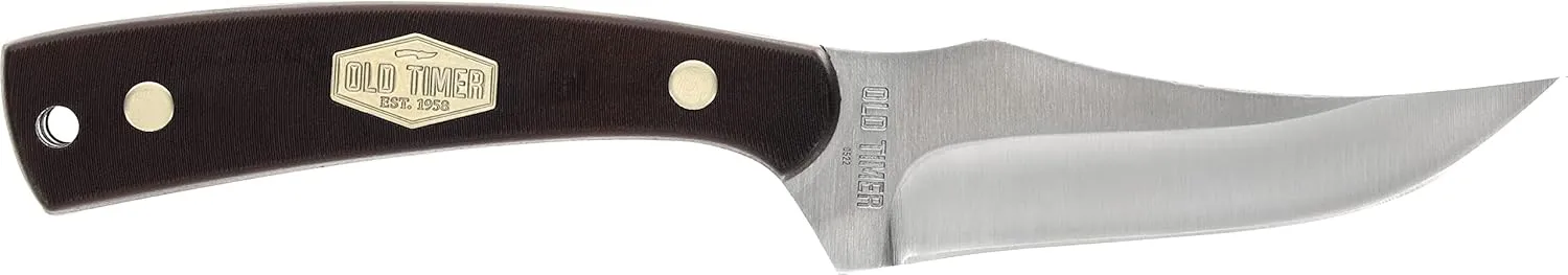 Old Timer 152OTL Large Sharpfinger 8.6in S.S. Full Tang Fixed Blade Knife with 4in Clip Point Skinner Blade, Sawcut Handle, and Leather Sheath for Hunting, Camping, Field Dressing, EDC, and Outdoors