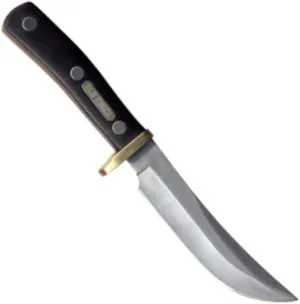 Old Timer 165OT Woodsman 9.3in High Carbon Stainless Steel Fixed Blade Knife with 5in Clip Point Blade, Black Sawcut Handle, and Leather Belt Sheath for Hunting, Camping, Skinning, EDC, and Outdoors