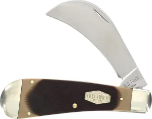 Old Timer 16OT Hawkbill Pruner 7in Traditional Folding Pocket Knife with 3in High Carbon Stainless Steel Pruner Blade, and Ergonomic Sawcut Handle for EDC, Pruning, Gardening, Weeding, and Outdoors