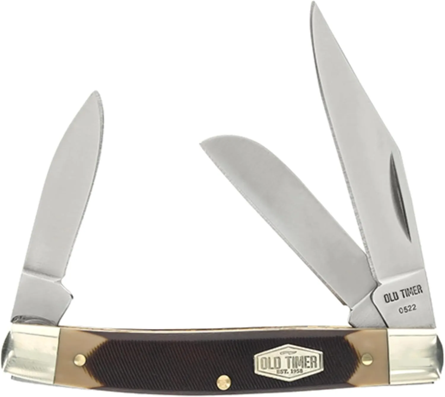 Old Timer 34OT Middleman 5.7in S.S. Traditional Folding Knife with 2.4in Clip Point Blade and Sawcut Handle for Outdoor, Hunting, Camping and EDC