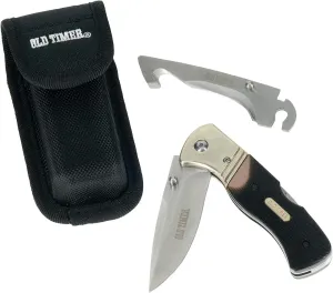 Old Timer 7.7in Switch-It Knife with 3.3in Drop Point and Gut Hook Blades and Sawcut Handle for Outdoor, Hunting and Camping , Black