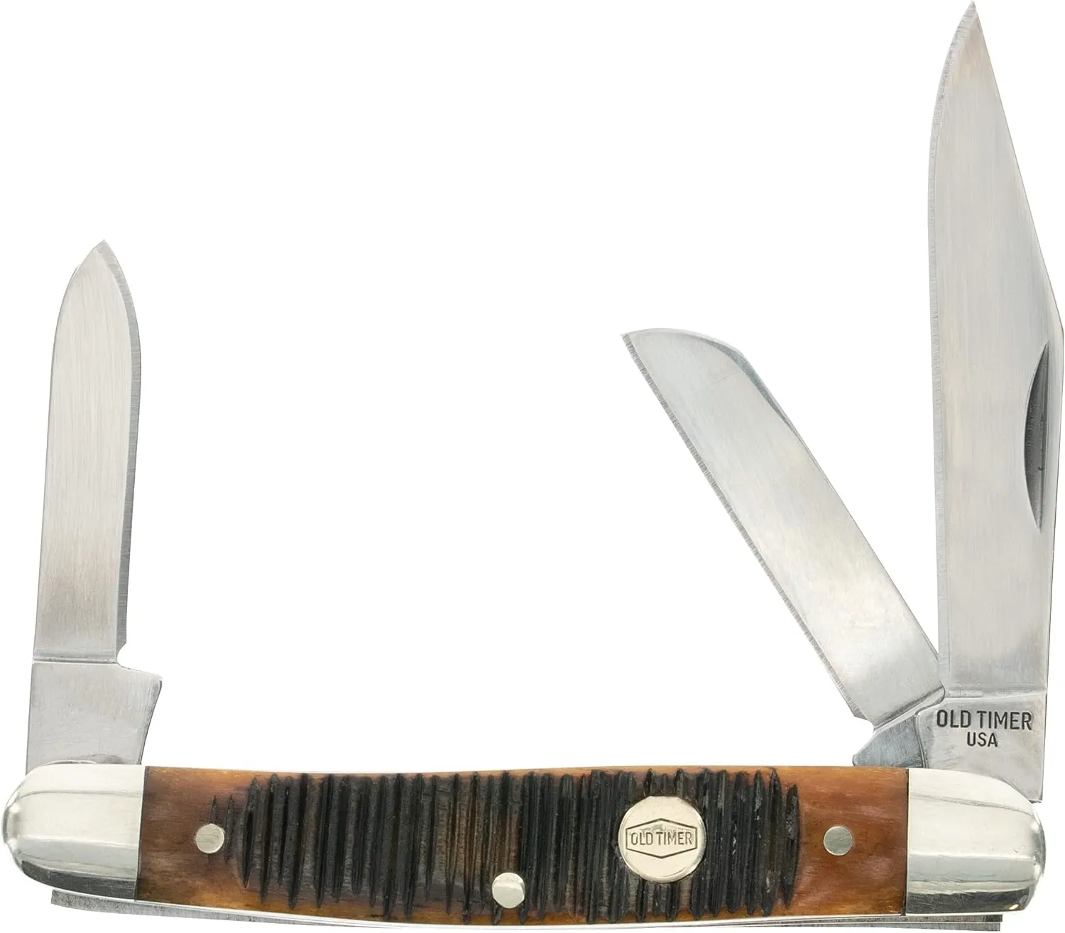 Old Timer Generational USA Series Traditional Fixed and Folding Knives with 1095 HC Stainless Steel Blades, Sawcut Bone Handles, and Made in USA for Hunting, Skinning, EDC, Field Dressing, and Outdoor