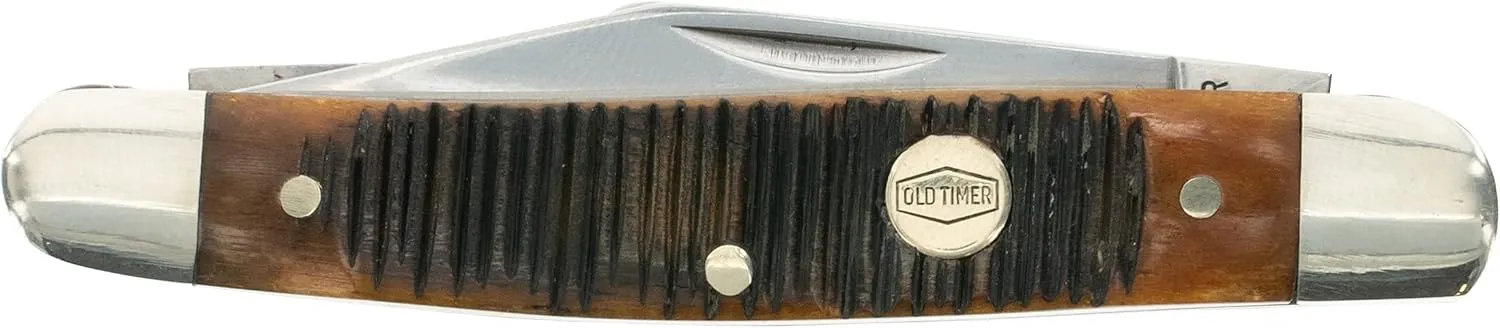 Old Timer Generational USA Series Traditional Fixed and Folding Knives with 1095 HC Stainless Steel Blades, Sawcut Bone Handles, and Made in USA for Hunting, Skinning, EDC, Field Dressing, and Outdoor