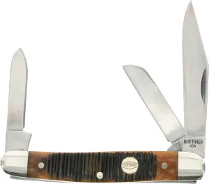 Old Timer Generational USA Series Traditional Fixed and Folding Knives with 1095 HC Stainless Steel Blades, Sawcut Bone Handles, and Made in USA for Hunting, Skinning, EDC, Field Dressing, and Outdoor