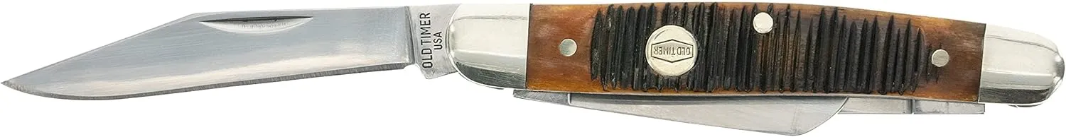 Old Timer Generational USA Series Traditional Fixed and Folding Knives with 1095 HC Stainless Steel Blades, Sawcut Bone Handles, and Made in USA for Hunting, Skinning, EDC, Field Dressing, and Outdoor
