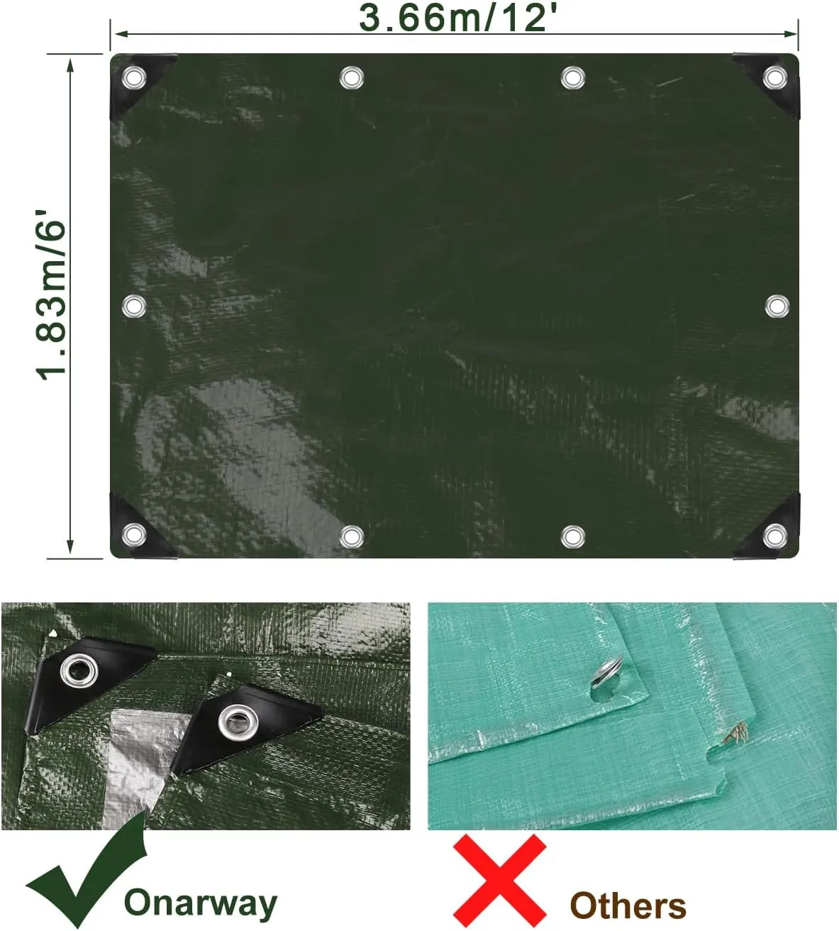 Onarway Poly Tarps Waterproof for Outdoor: Green Tarpaulin 6Mil Thicken 6x12 Ft 2Packs- Anti-UV Waterproof Tarp Cover with Grommets Multipurpose for Boat Pool Roof Camping