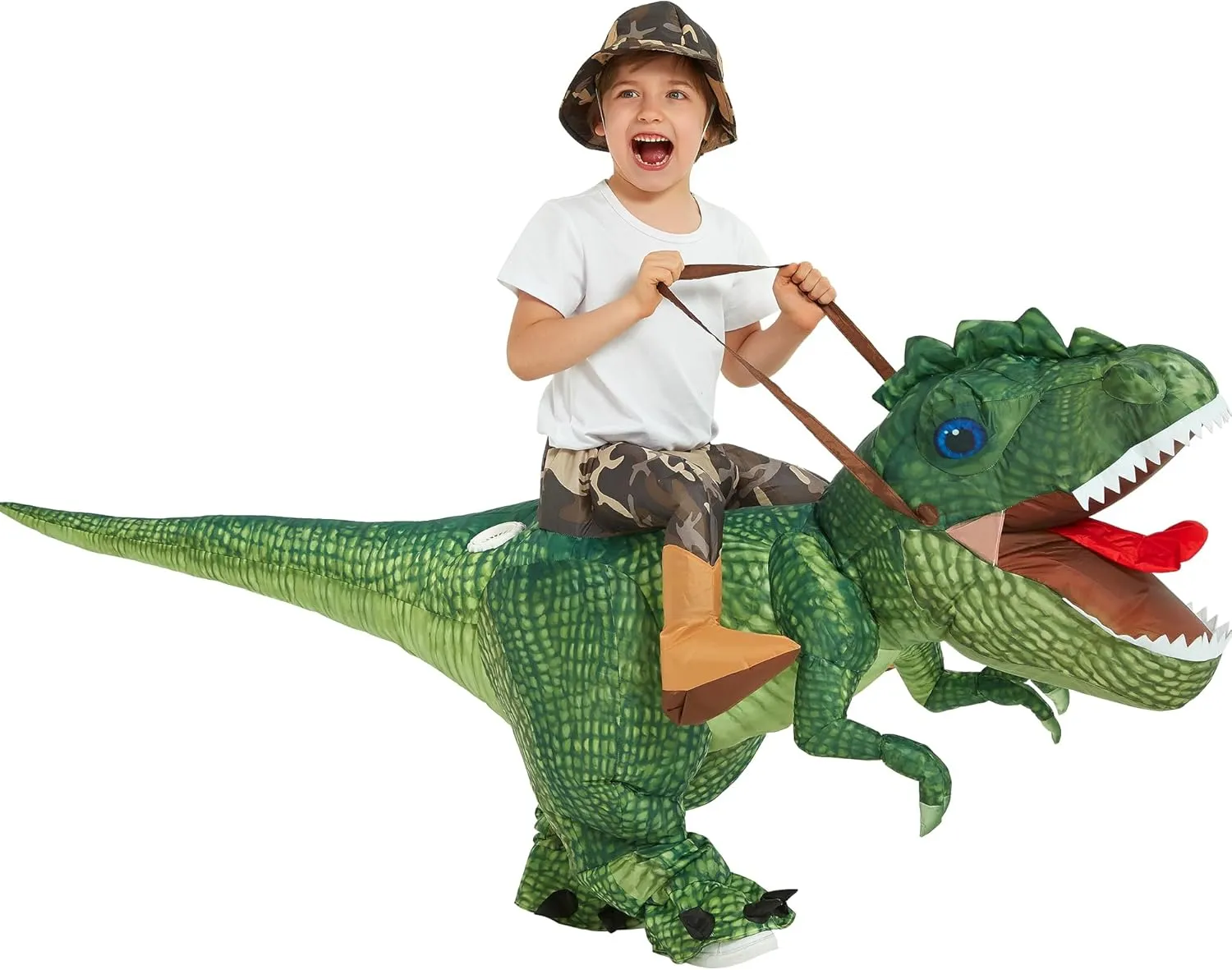 One Casa Inflatable Costume Dinosaur Riding T Rex Air Blow up Funny Party Halloween Costume for Kids
