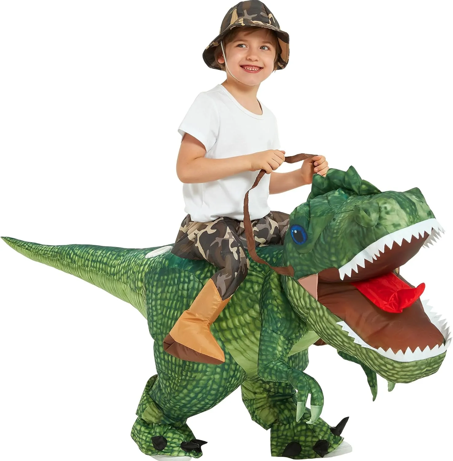 One Casa Inflatable Costume Dinosaur Riding T Rex Air Blow up Funny Party Halloween Costume for Kids