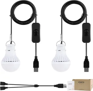 Onite 2-Pack USB LED Light Bulb | 2700K Warm White | Emergency Backup Lighting for Camping, RV, Garage, and Power Outage Preparedness