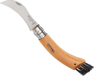 Opinel No. 08 Mushroom Knife – Pick   Clean Mushrooms, Beechwood Handle, Integrated Brush, Curved Sandvik Steel Blade, Made in France