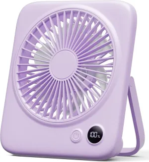 Otlonpe Small Desk Fan 6.5 Inch, 4000mAh Rechargeable Portable Fan for Travel, Slim Quiet, 7.5-22H Battery Operated, Power Bank, 4-Speed, 180° Folding, Personal Cooling for Indoor Outdoor Desktop