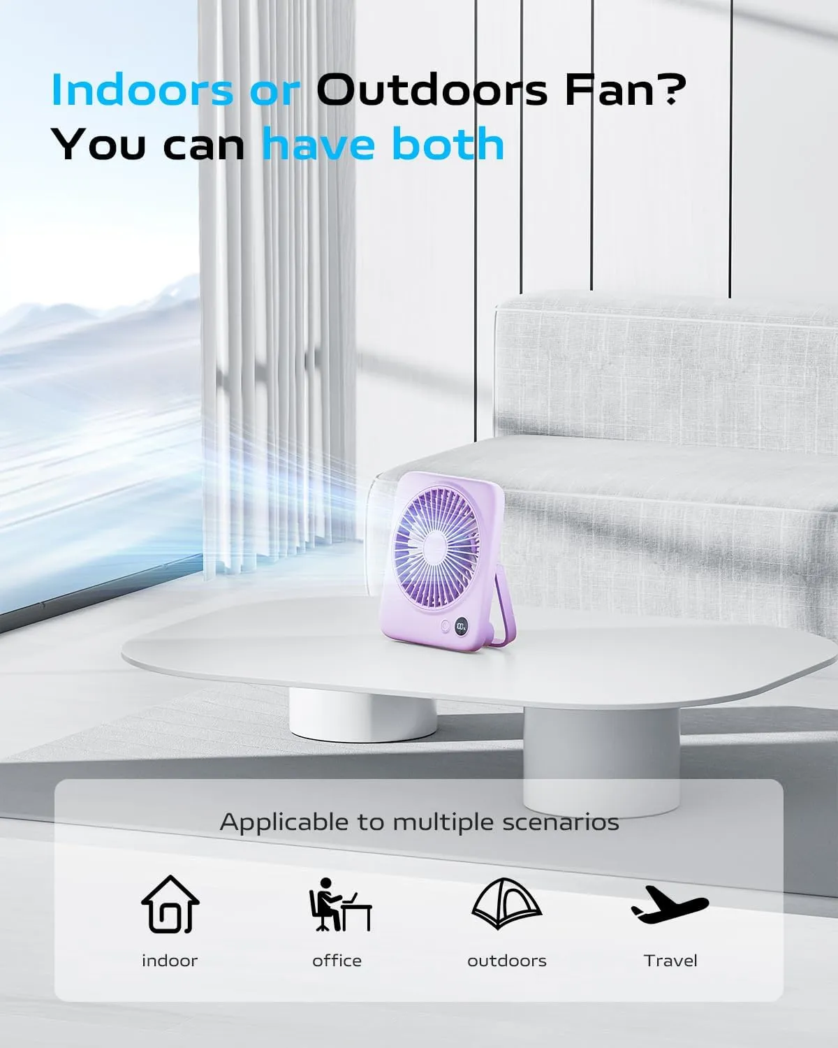 Otlonpe Small Desk Fan 6.5 Inch, 4000mAh Rechargeable Portable Fan for Travel, Slim Quiet, 7.5-22H Battery Operated, Power Bank, 4-Speed, 180° Folding, Personal Cooling for Indoor Outdoor Desktop