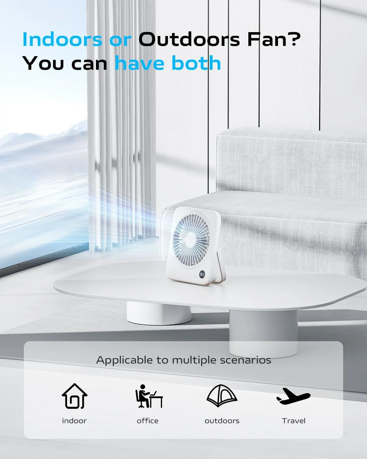 Otlonpe Small Desk Fan 6.5 Inch, 4000mAh Rechargeable Portable Fan for Travel, Slim Quiet, 7.5-22H Battery Operated, Power Bank, 4-Speed, 180° Folding, Personal Cooling for Indoor Outdoor Desktop