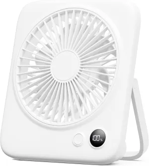 Otlonpe Small Desk Fan 6.5 Inch, 4000mAh Rechargeable Portable Fan for Travel, Slim Quiet, 7.5-22H Battery Operated, Power Bank, 4-Speed, 180° Folding, Personal Cooling for Indoor Outdoor Desktop