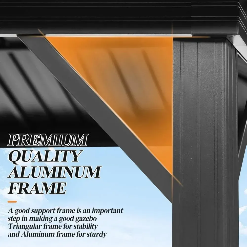 Outdoor Hardtop Gazebo with Double Roof - Aluminum Heavy-Duty Galvanized Steel Top Gazebo with  Netting & Curtain