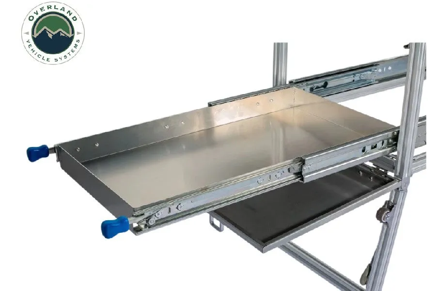 Overland Vehicle Systems Komodo Camp Kitchen -  Dual Grill, Skillet, Folding Shelves,  and Rocket Tower - Stainless Steel