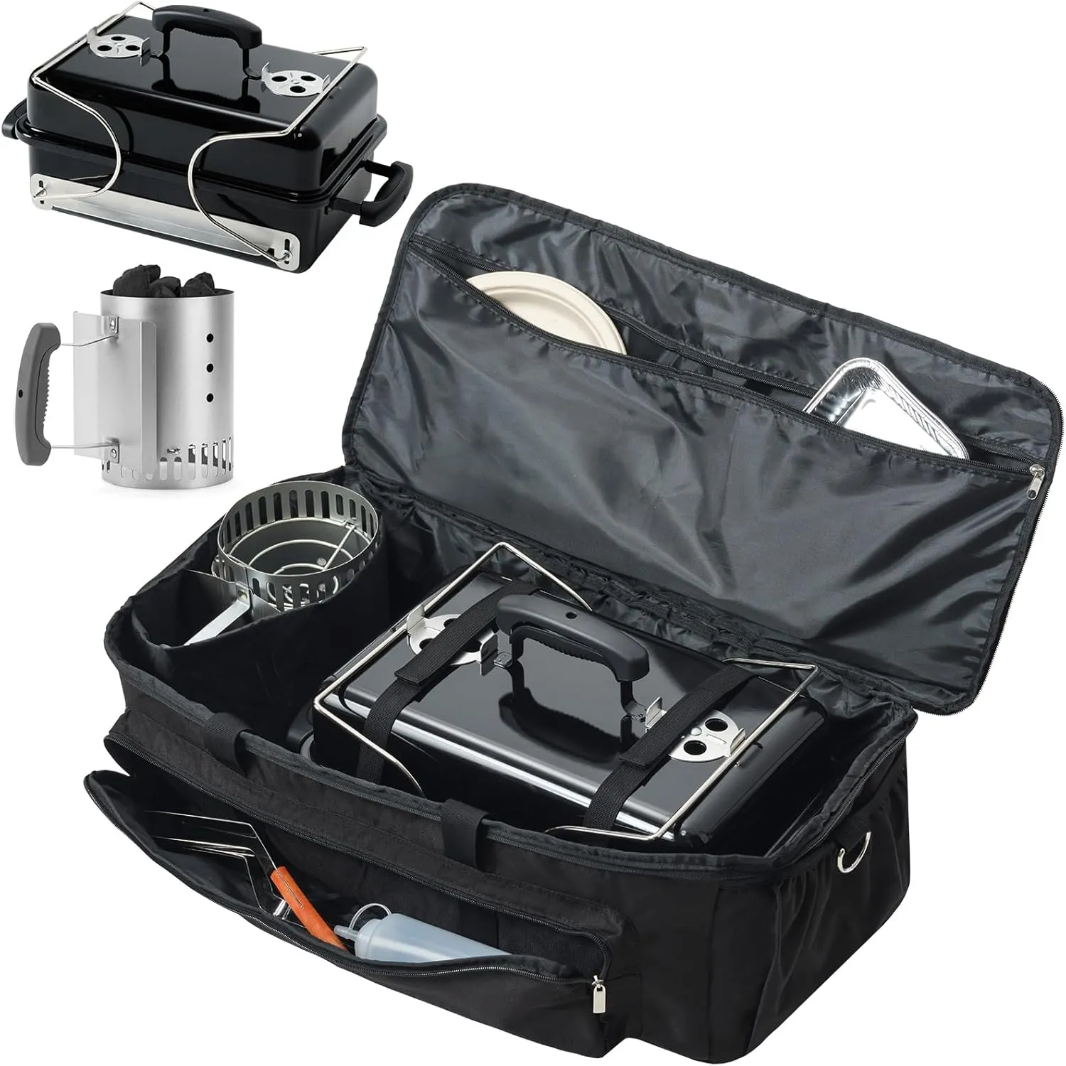 Padded Carry Bag for Weber 121020 Go-Anywhere Charcoal Grill with Special Divider for Chimney Starter, Water-resistant Portable Carrying Case, Camping Griddle Accessories, Black (Bag Only)