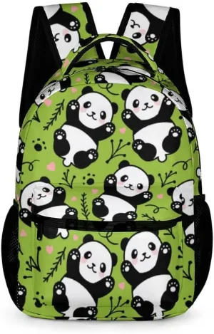Panda School Backpack for Kids Girls Boys, 16 Inch Cute Pandas Themed Bookbag, Personalized School Backpack for Students Children, Lightweight, Large Capacity