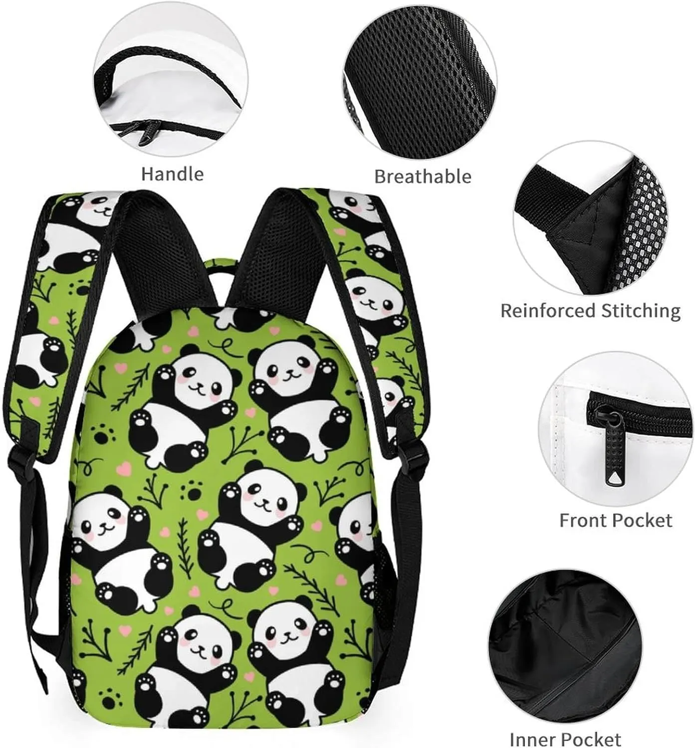 Panda School Backpack for Kids Girls Boys, 16 Inch Cute Pandas Themed Bookbag, Personalized School Backpack for Students Children, Lightweight, Large Capacity