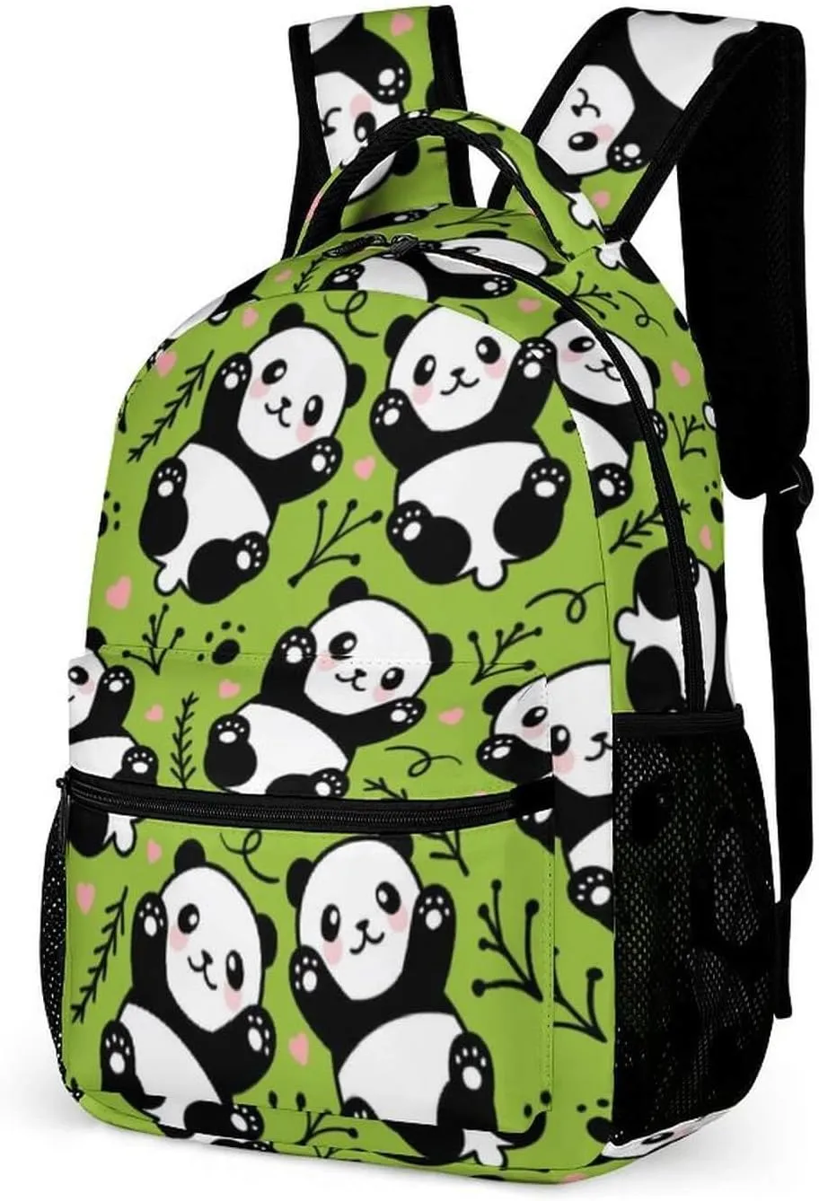 Panda School Backpack for Kids Girls Boys, 16 Inch Cute Pandas Themed Bookbag, Personalized School Backpack for Students Children, Lightweight, Large Capacity