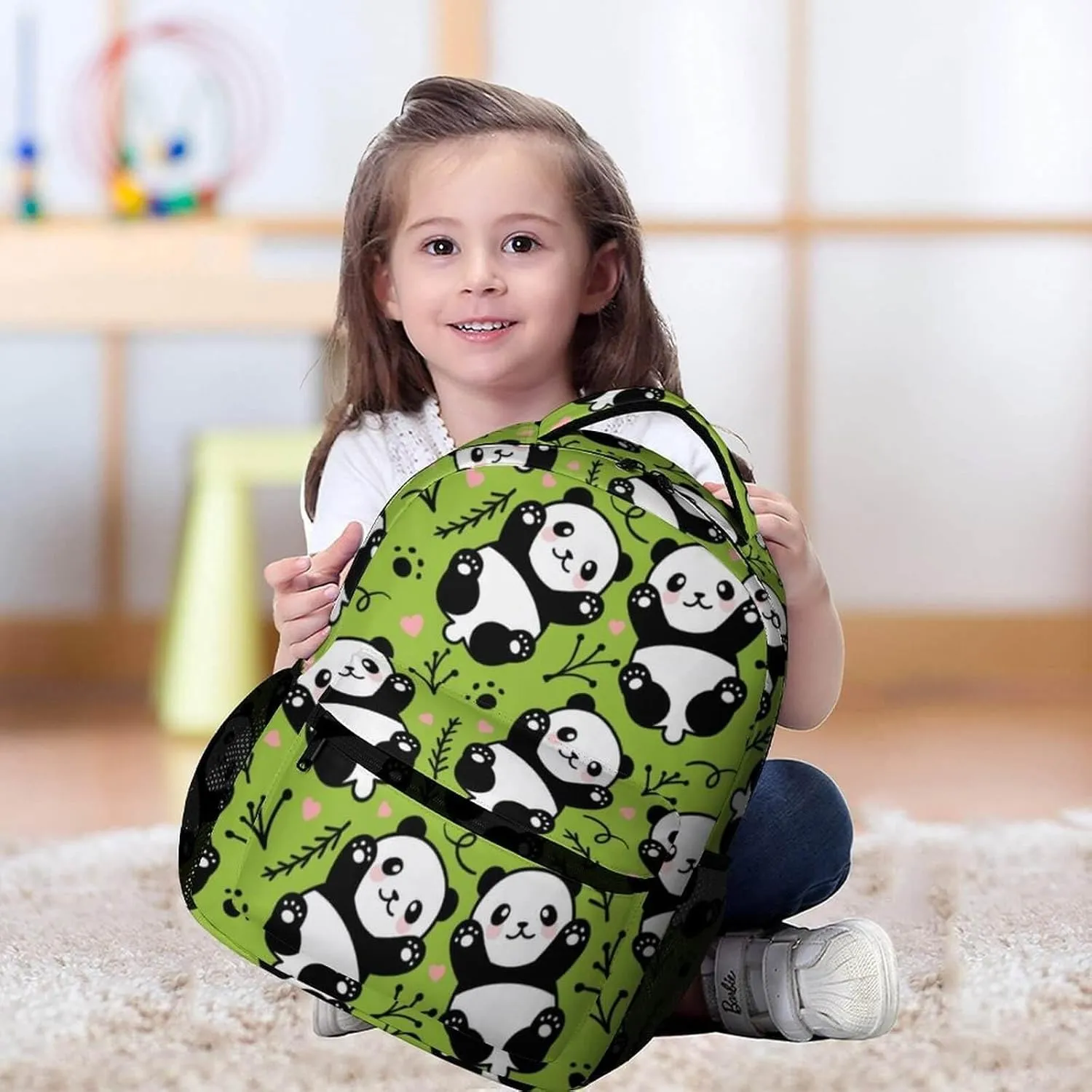 Panda School Backpack for Kids Girls Boys, 16 Inch Cute Pandas Themed Bookbag, Personalized School Backpack for Students Children, Lightweight, Large Capacity