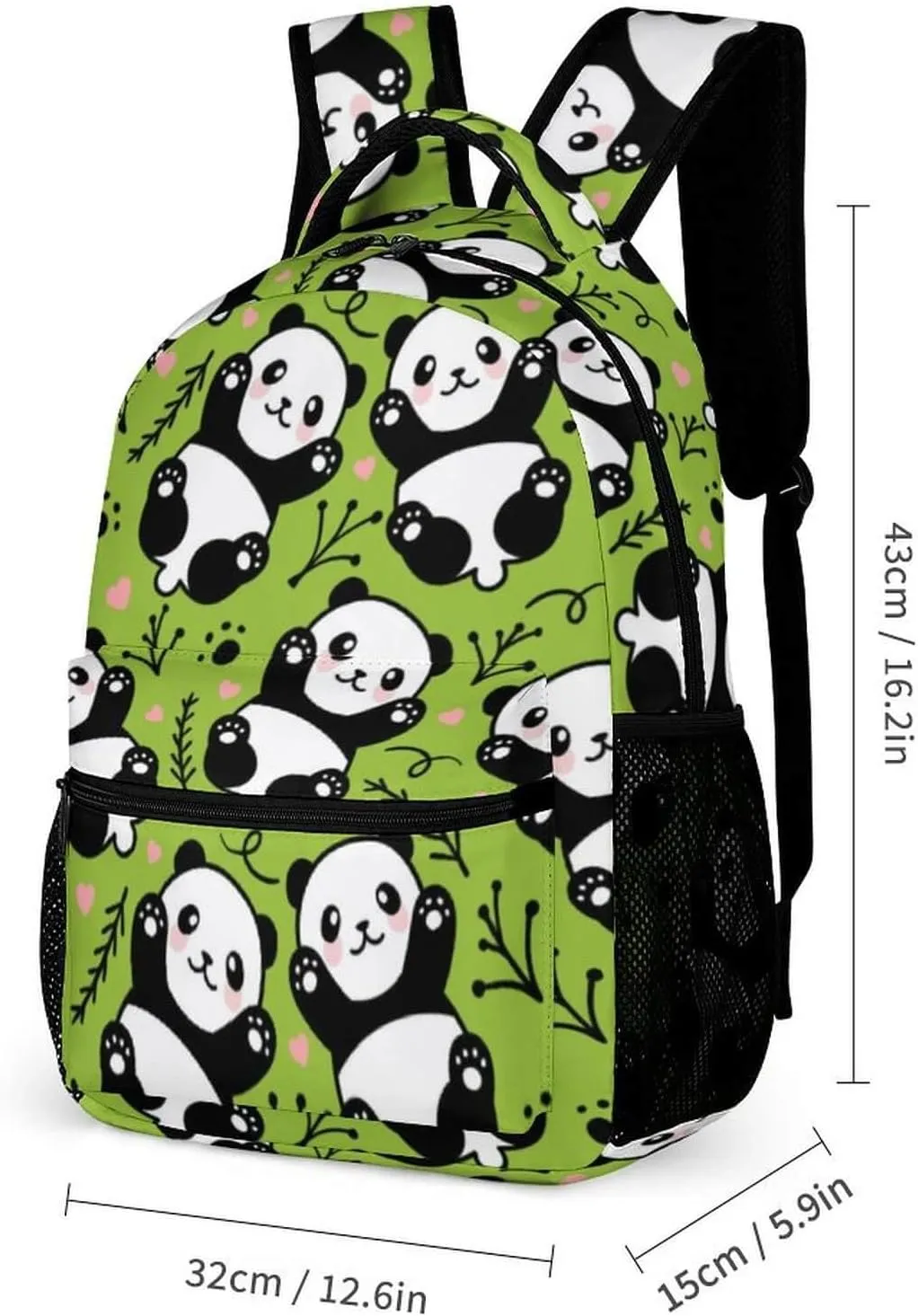 Panda School Backpack for Kids Girls Boys, 16 Inch Cute Pandas Themed Bookbag, Personalized School Backpack for Students Children, Lightweight, Large Capacity