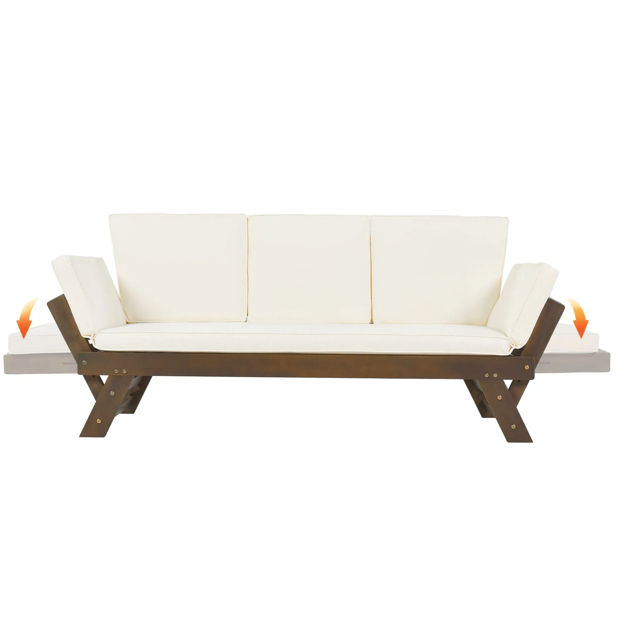 Patio Loveseat Sofa Wooden Daybed Chaise Lounge with Fold Arms