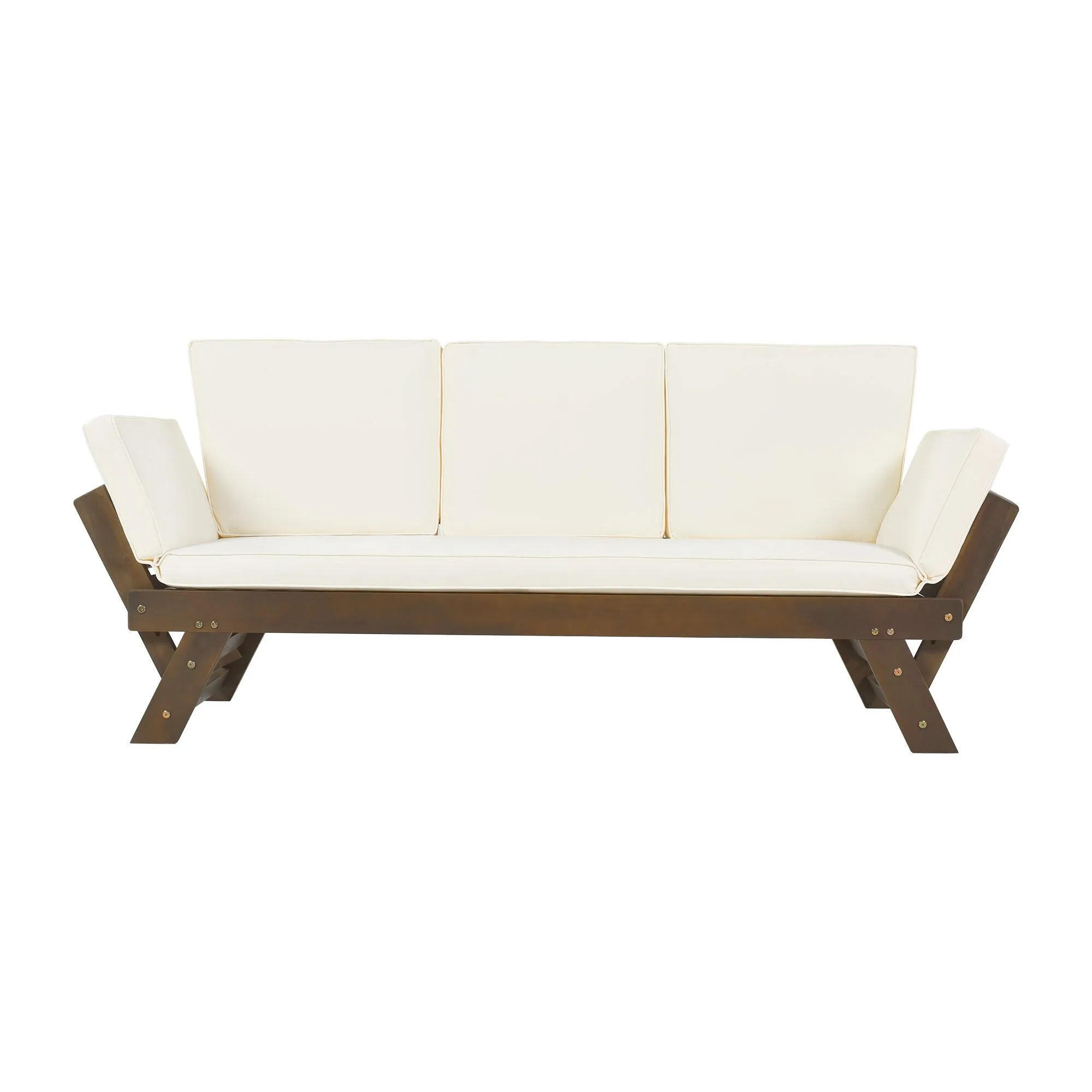 Patio Loveseat Sofa Wooden Daybed Chaise Lounge with Fold Arms