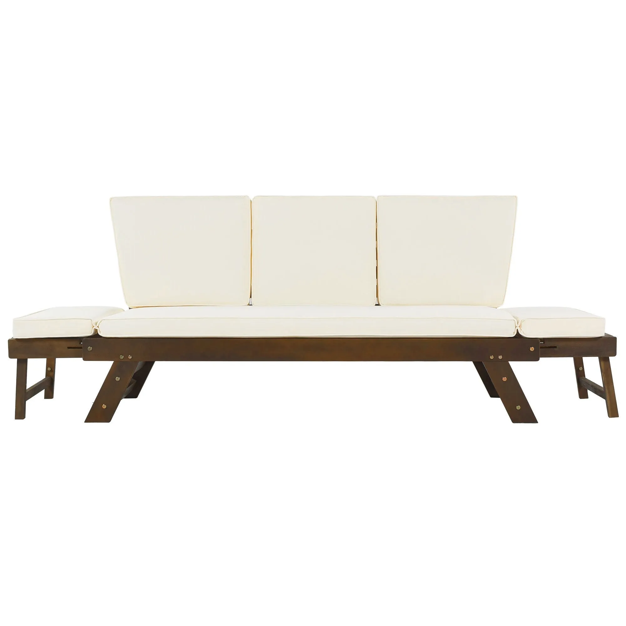 Patio Loveseat Sofa Wooden Daybed Chaise Lounge with Fold Arms