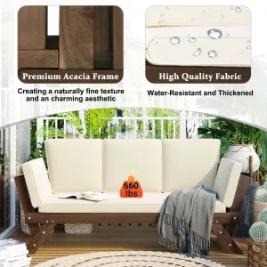 Patio Loveseat Sofa Wooden Daybed Chaise Lounge with Fold Arms