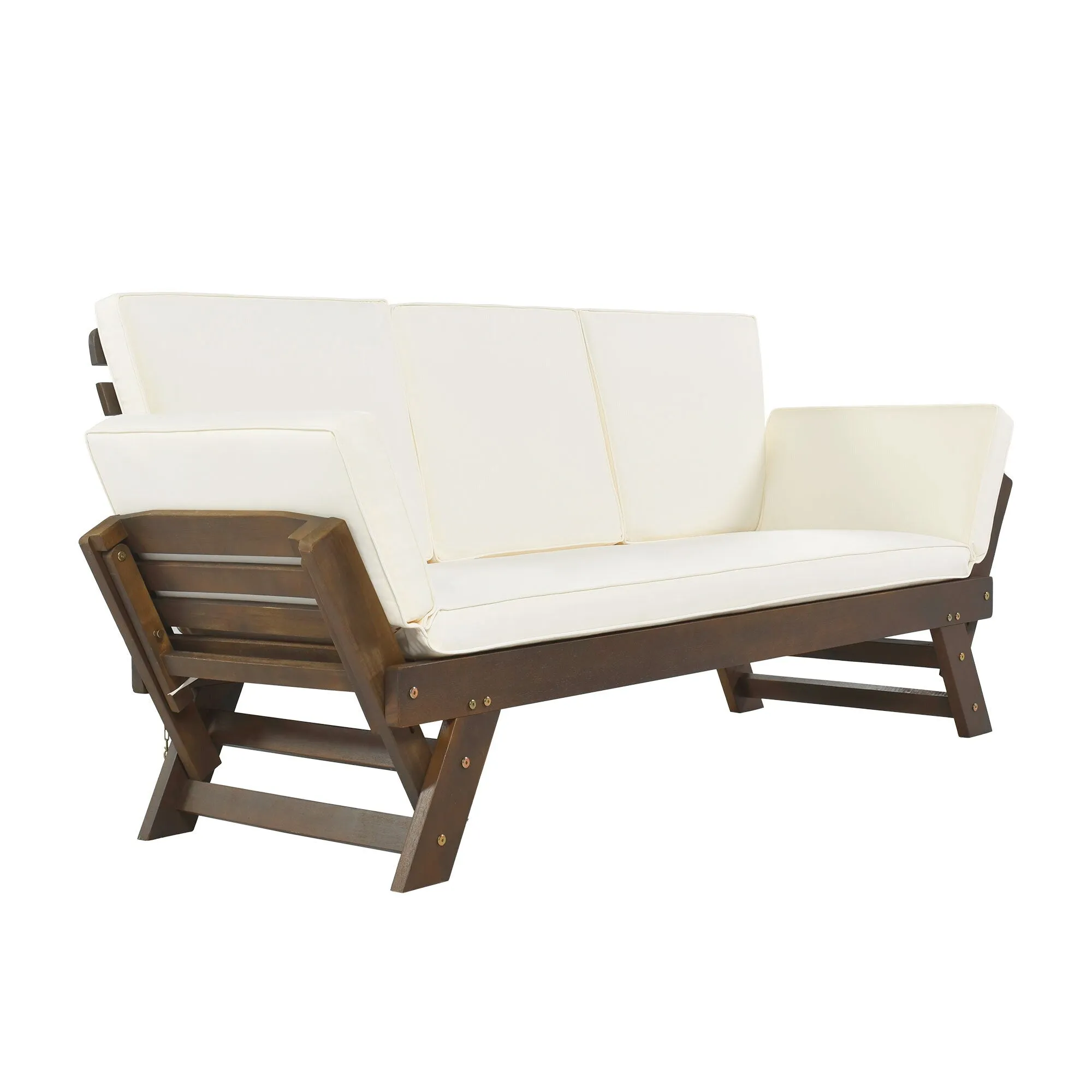 Patio Loveseat Sofa Wooden Daybed Chaise Lounge with Fold Arms