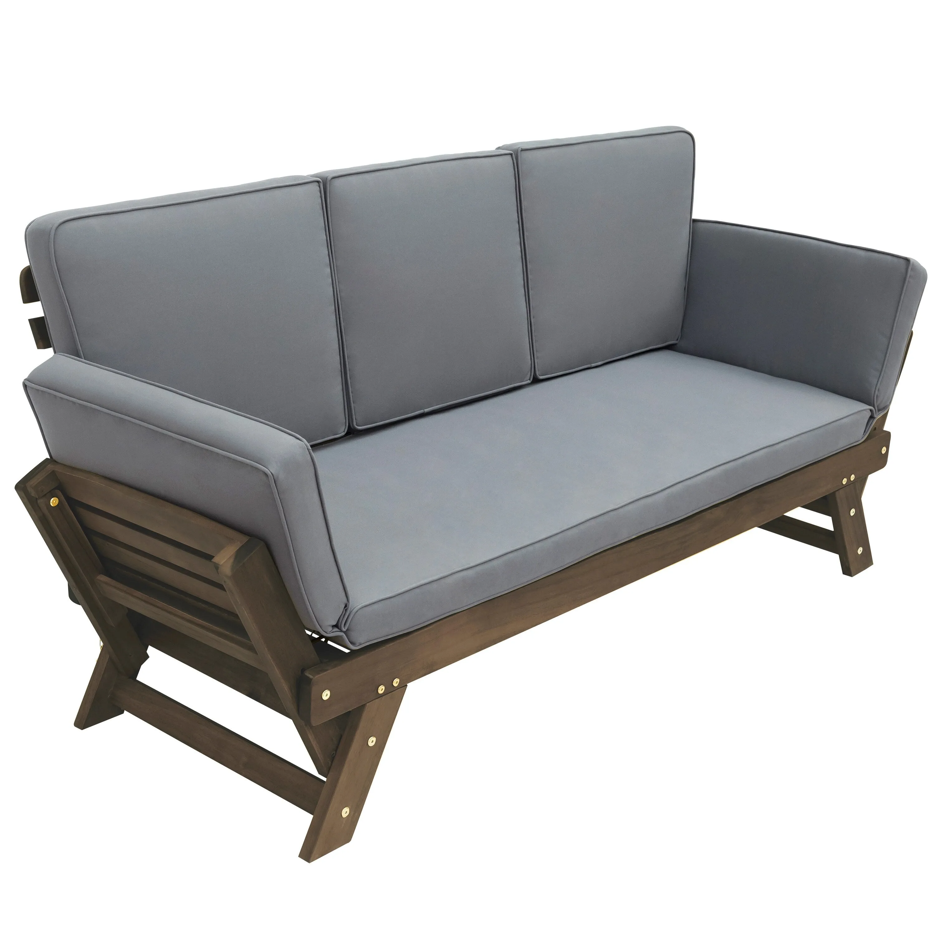 Patio Loveseat Sofa Wooden Daybed Chaise Lounge with Fold Arms
