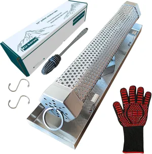 Pellet Smoker Tube with Tube Lid & Tray – 5 Hours of Billowing Smoke, Hot or Cold Smoking, for Any Grill or Smoker– Tray is Compatible With All Standard 12-inch Hexagonal Smoker Tubes