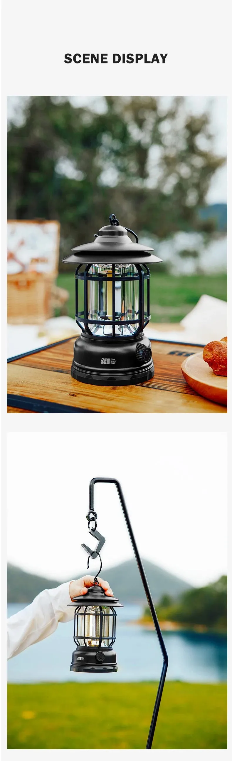 Petite Retro Camping Lantern - Type-C Charging, Waterproof Tent Lamp