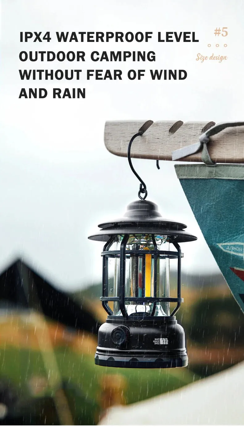 Petite Retro Camping Lantern - Type-C Charging, Waterproof Tent Lamp
