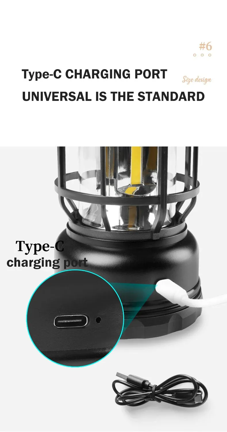 Petite Retro Camping Lantern - Type-C Charging, Waterproof Tent Lamp