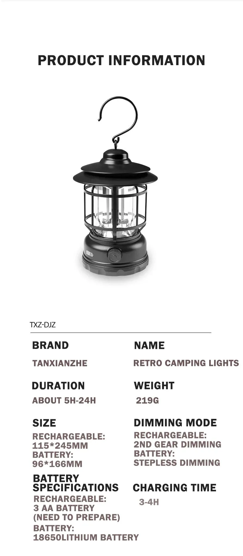 Petite Retro Camping Lantern - Type-C Charging, Waterproof Tent Lamp