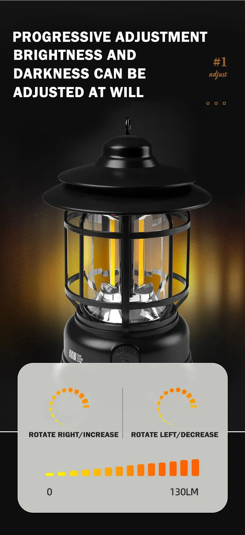 Petite Retro Camping Lantern - Type-C Charging, Waterproof Tent Lamp