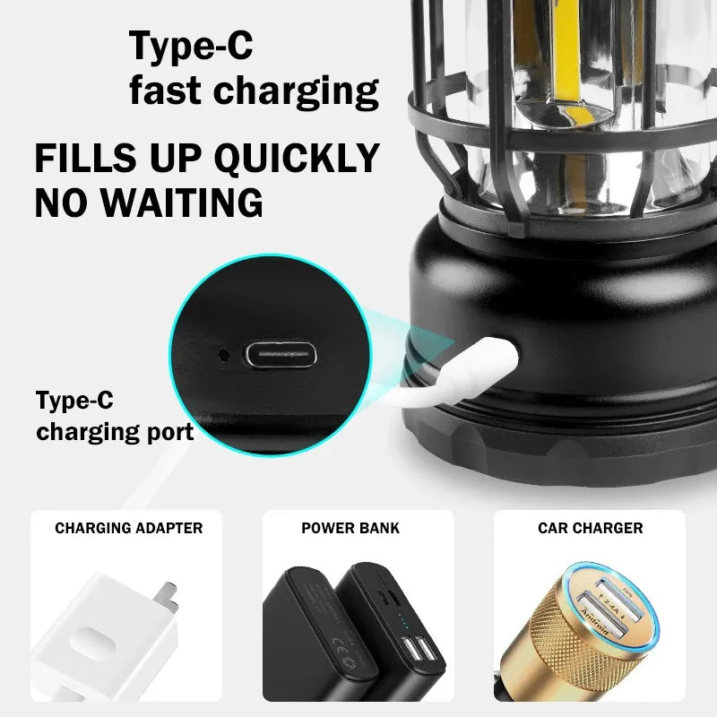 Petite Retro Camping Lantern - Type-C Charging, Waterproof Tent Lamp