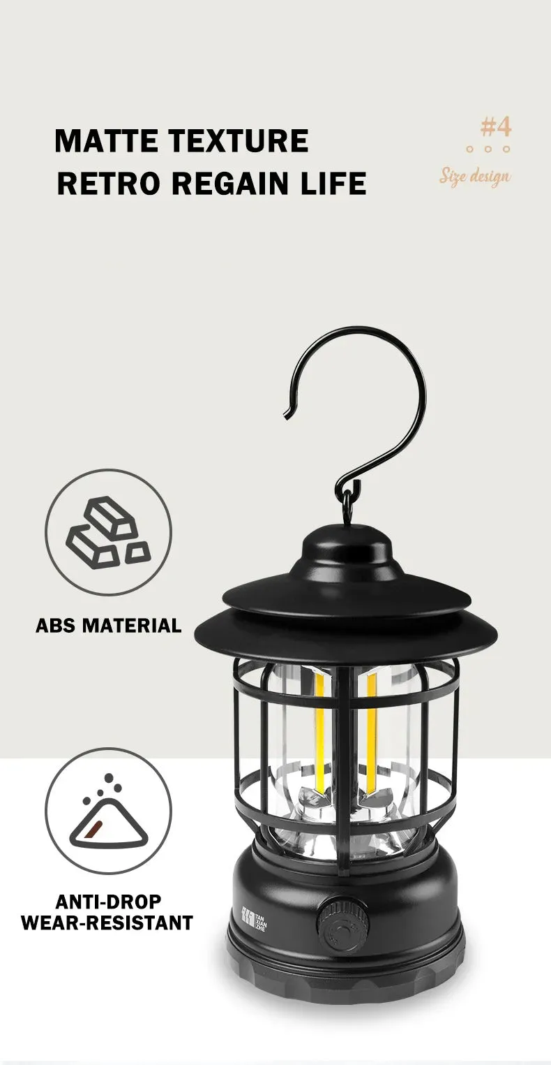 Petite Retro Camping Lantern - Type-C Charging, Waterproof Tent Lamp