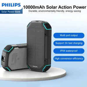 Philips 10000mAh Portable Solar Power Bank Supports Fast Charging Of Multiple Devices DLP7725N