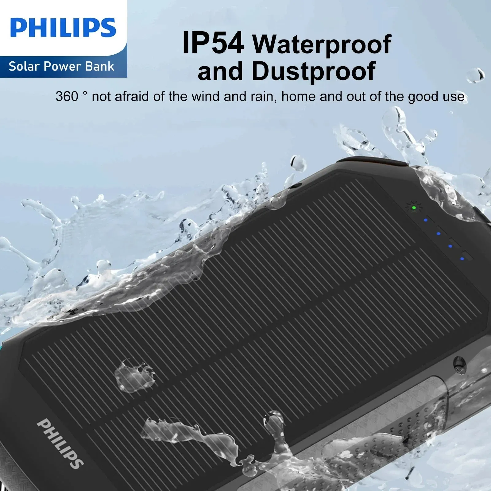 Philips 10000mAh Portable Solar Power Bank Supports Fast Charging Of Multiple Devices DLP7725N