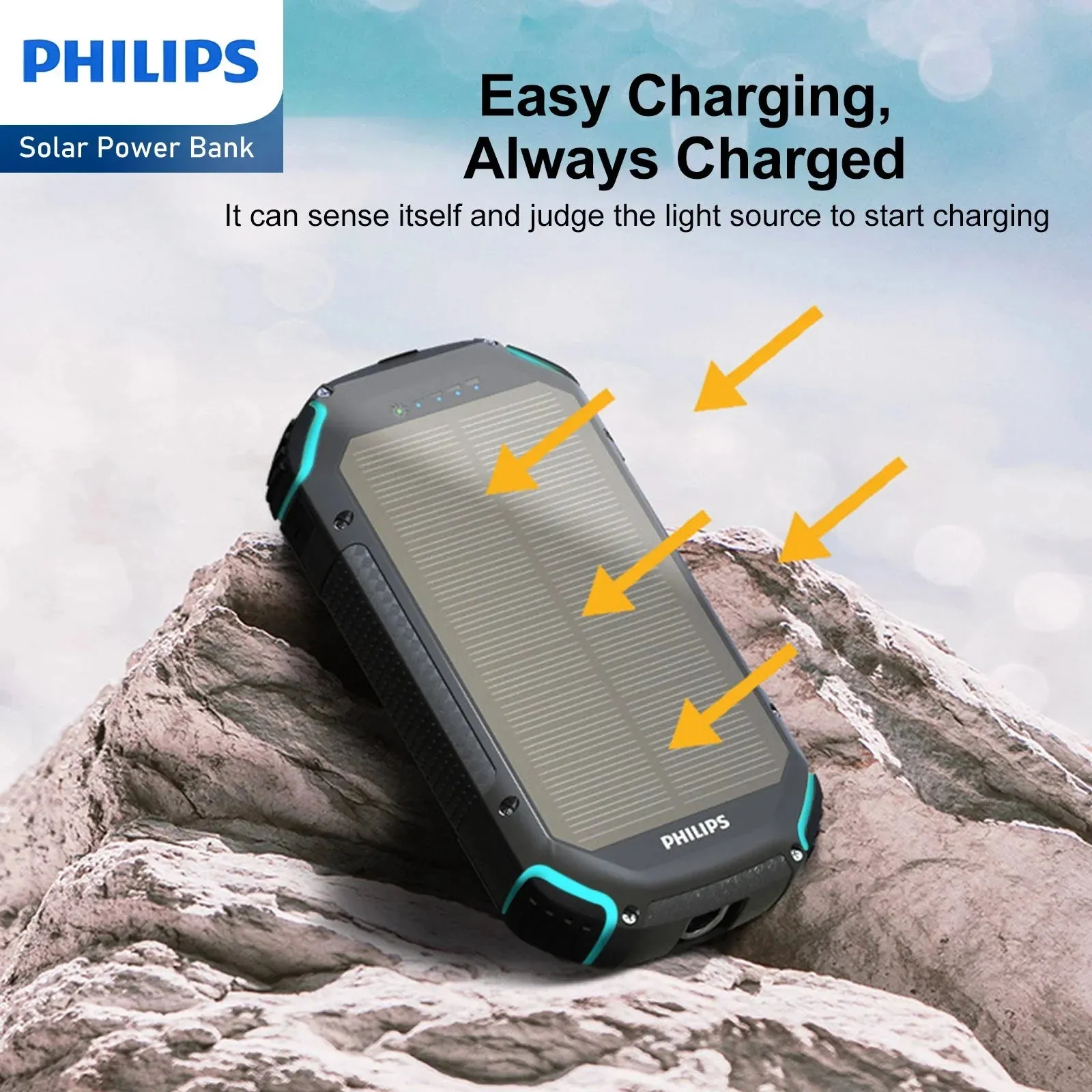 Philips 10000mAh Portable Solar Power Bank Supports Fast Charging Of Multiple Devices DLP7725N