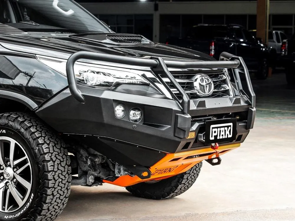 PIAK Elite Non Loop Bull Bar Black Recovery Points Orange Bash Plate for Toyota Fortuner 2015 to 2018