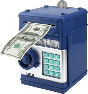 Piggy Bank Electronic Mini ATM for Kids,Money Safe Box Cash Coin Can Password Code Lock for Kids-Hot Gift,Best Present for Children Boys Girls (Blue)