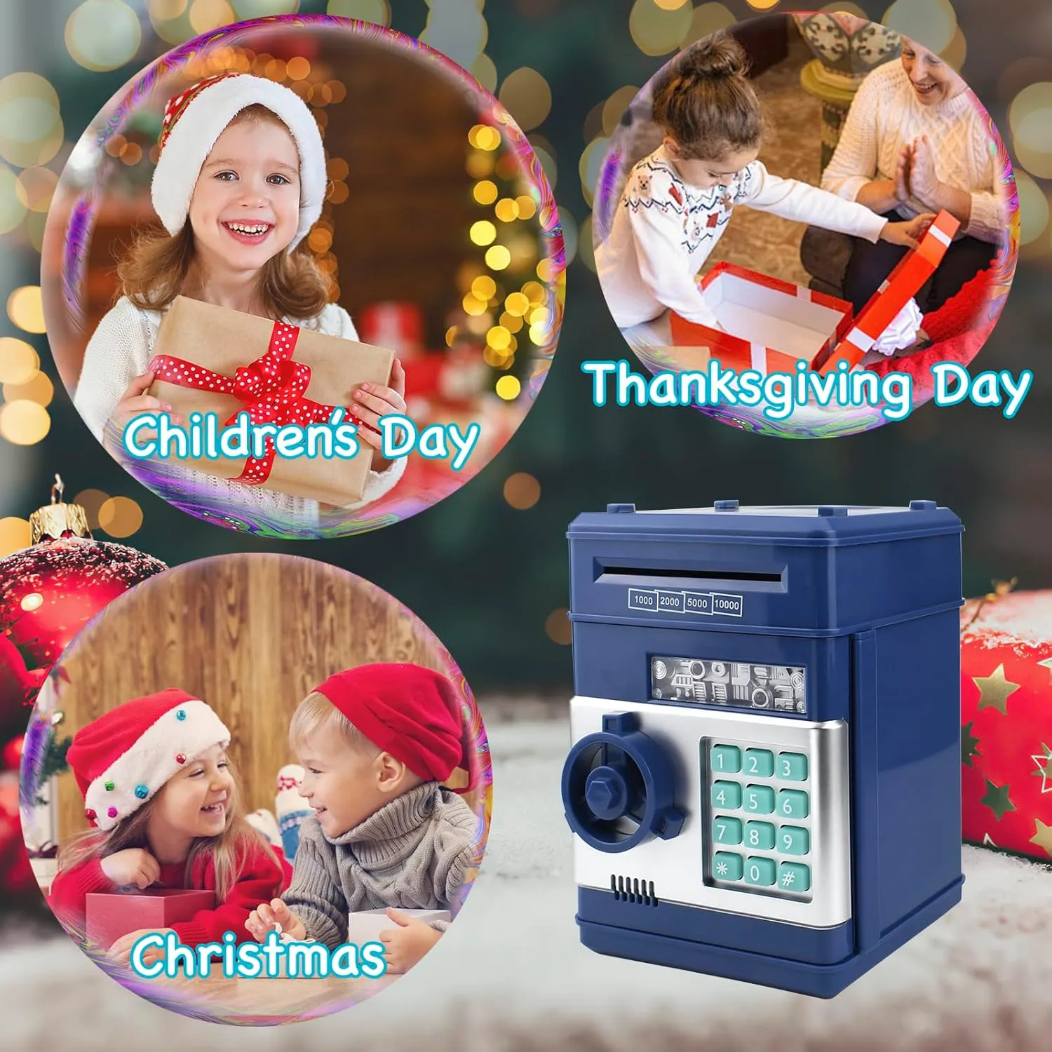 Piggy Bank Electronic Mini ATM for Kids,Money Safe Box Cash Coin Can Password Code Lock for Kids-Hot Gift,Best Present for Children Boys Girls (Blue)