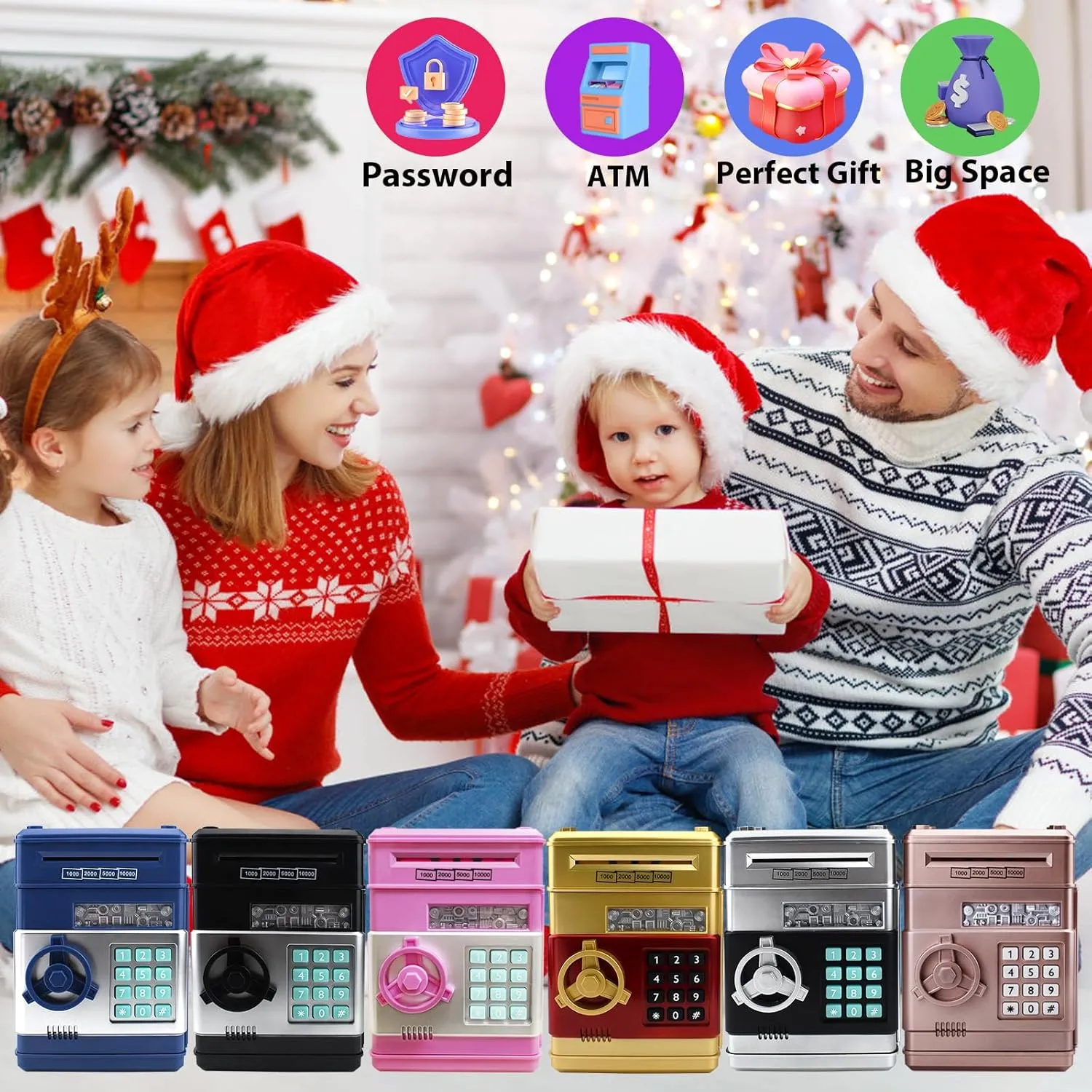 Piggy Bank Electronic Mini ATM for Kids,Money Safe Box Cash Coin Can Password Code Lock for Kids-Hot Gift,Best Present for Children Boys Girls (Rose Gold)