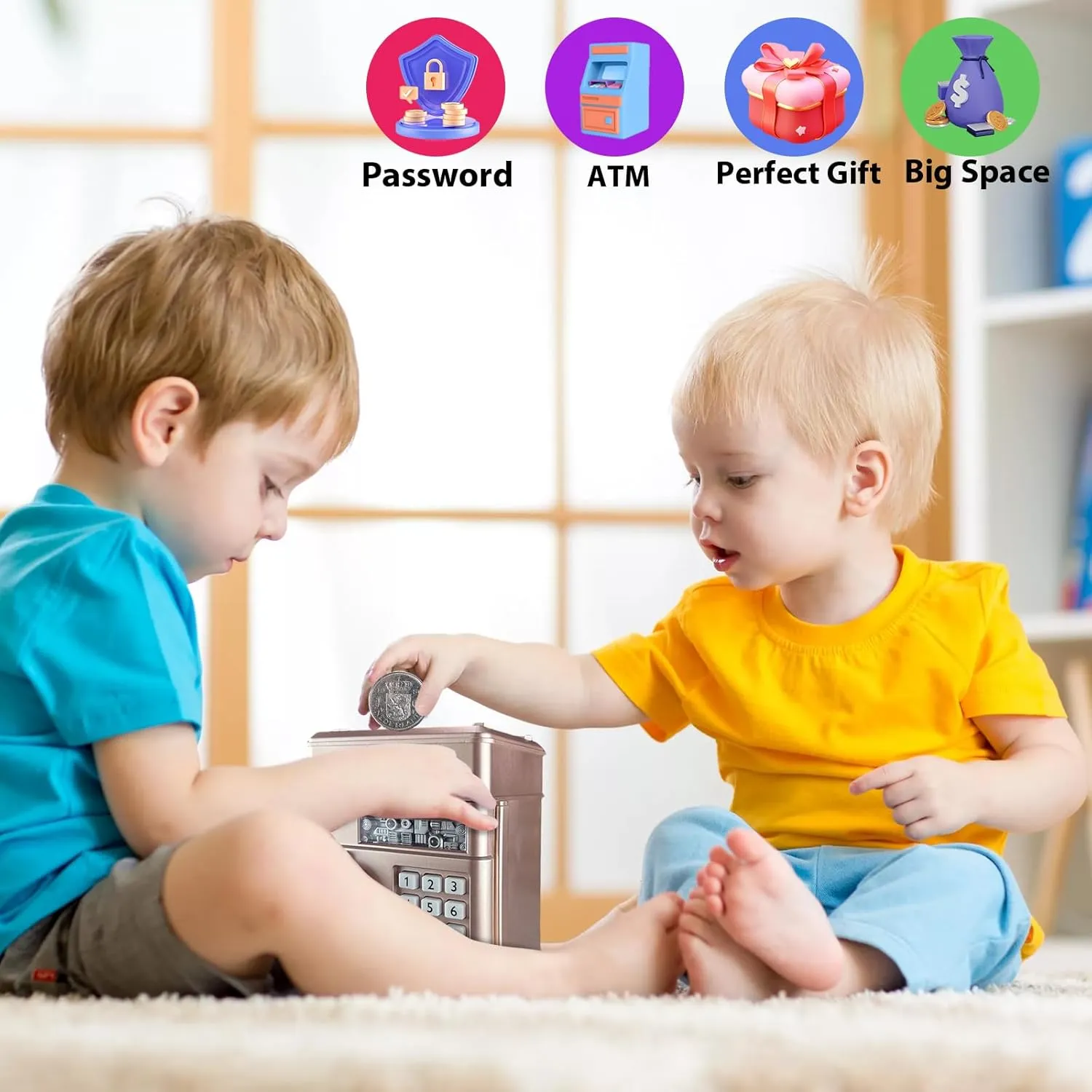 Piggy Bank Electronic Mini ATM for Kids,Money Safe Box Cash Coin Can Password Code Lock for Kids-Hot Gift,Best Present for Children Boys Girls (Rose Gold)