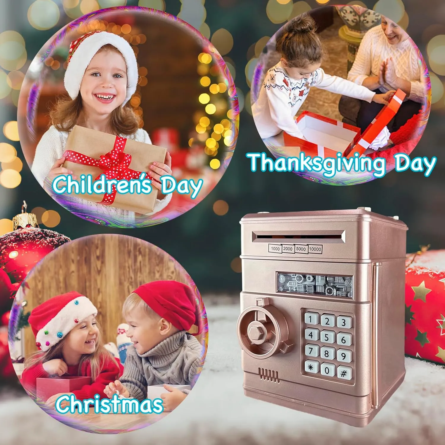 Piggy Bank Electronic Mini ATM for Kids,Money Safe Box Cash Coin Can Password Code Lock for Kids-Hot Gift,Best Present for Children Boys Girls (Rose Gold)