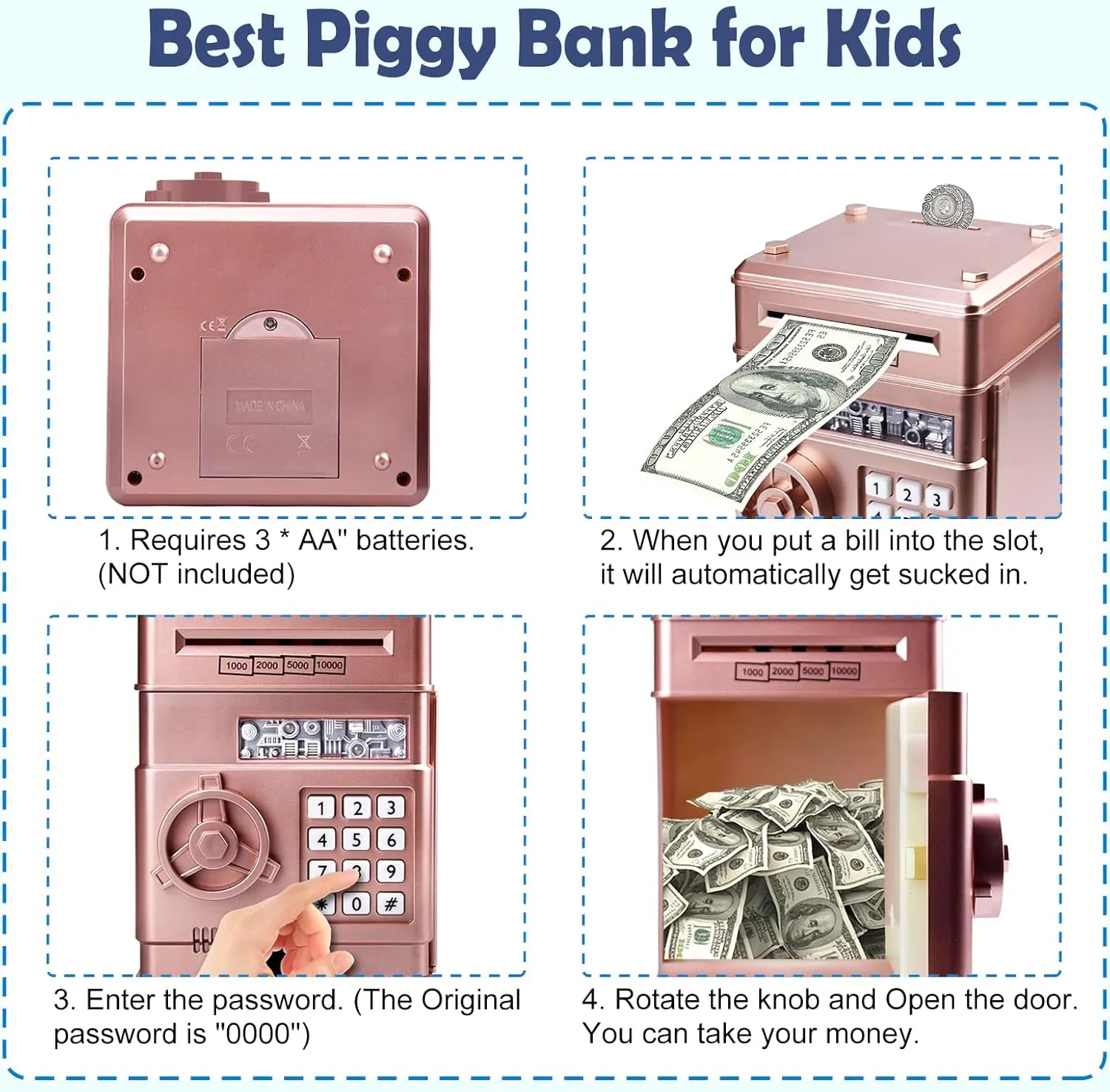 Piggy Bank Electronic Mini ATM for Kids,Money Safe Box Cash Coin Can Password Code Lock for Kids-Hot Gift,Best Present for Children Boys Girls (Rose Gold)